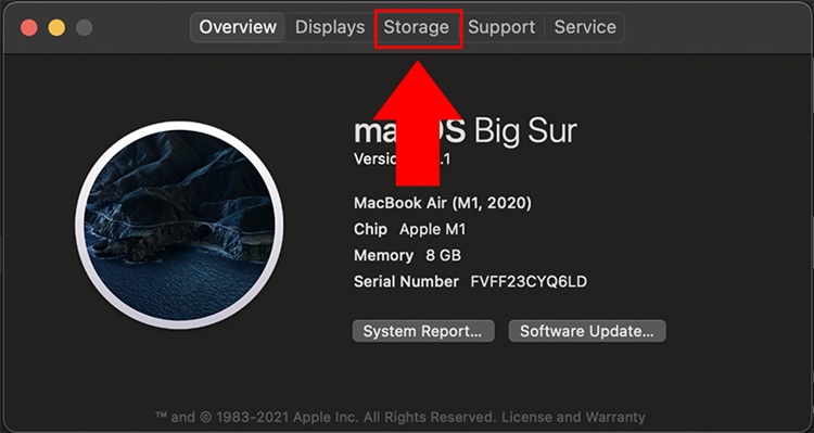 Chọn mục Storage để xem chi tiết dung lượng.