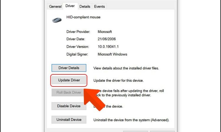 Chọn mục Update driver