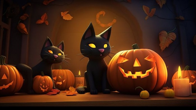 Background Halloween chủ đề mèo đen