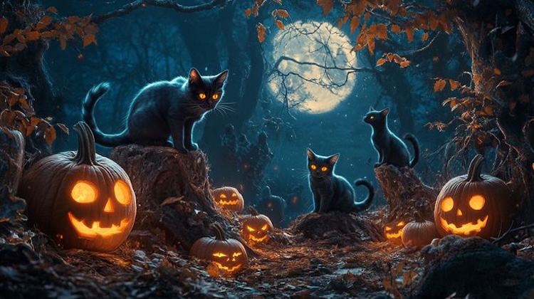Background Halloween chủ đề mèo đen