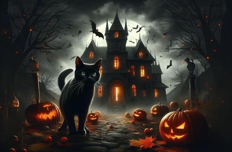 Background Halloween chủ đề mèo đen