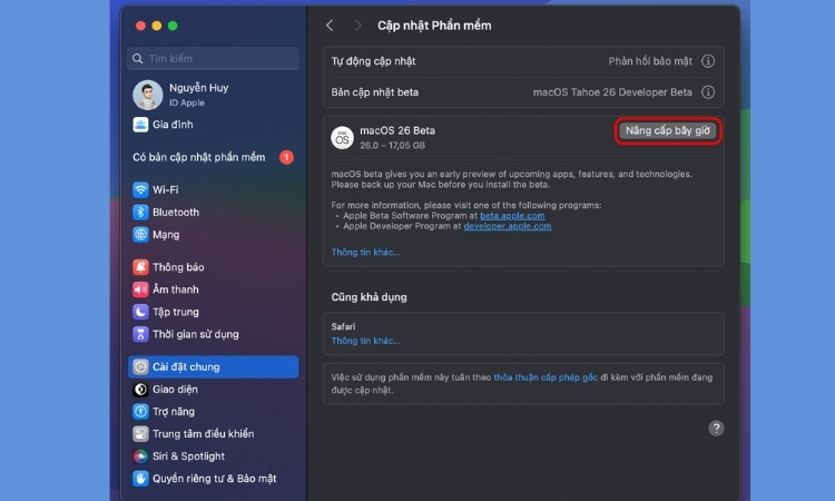 Cập nhật macOS và firmware macbook