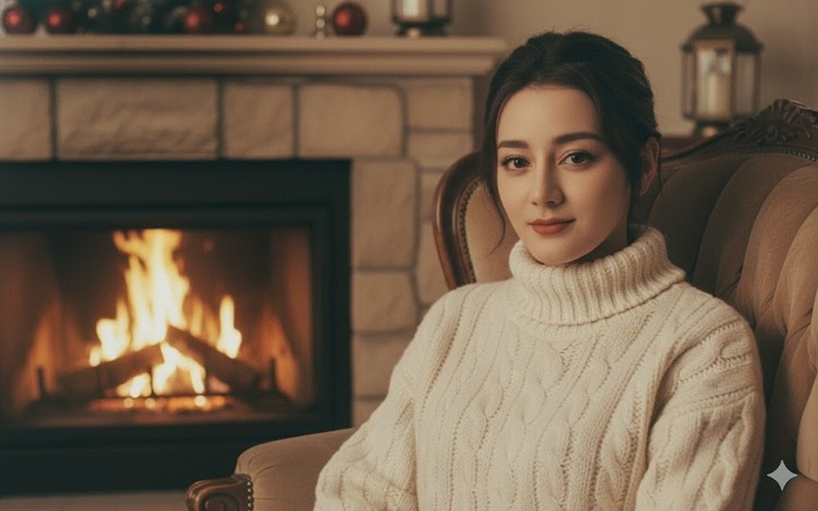 prompt tao ảnh Noel bên lò sưởi