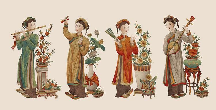 Mẫu PowerPoint 20/10 chủ đề phụ nữ Việt Nam xưa