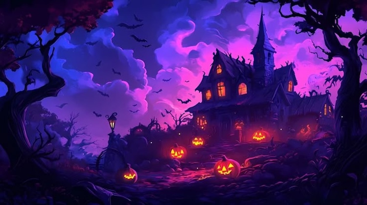 Mẫu hình nền PowerPoint Halloween phong cách bí hiểm