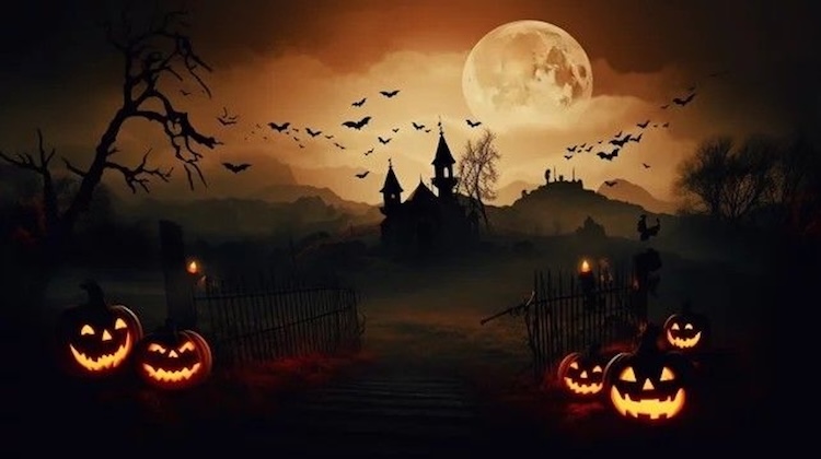 Mẫu hình nền PowerPoint Halloween phong cách bí hiểm
