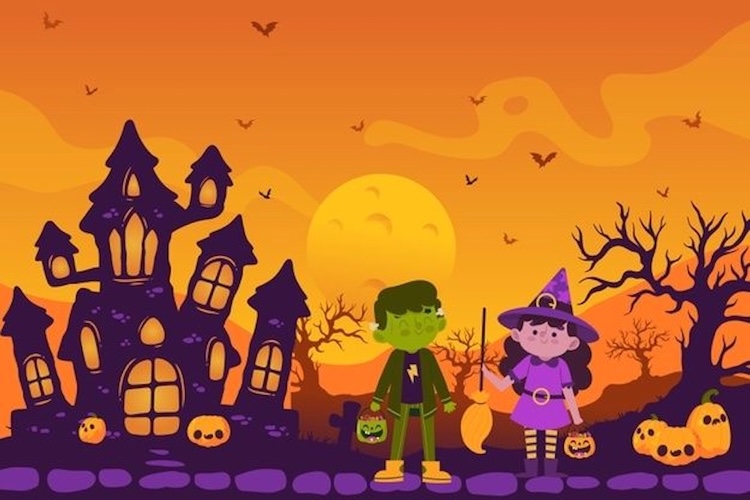 Mẫu hình nền PowerPoint Halloween phong cách đáng yêu