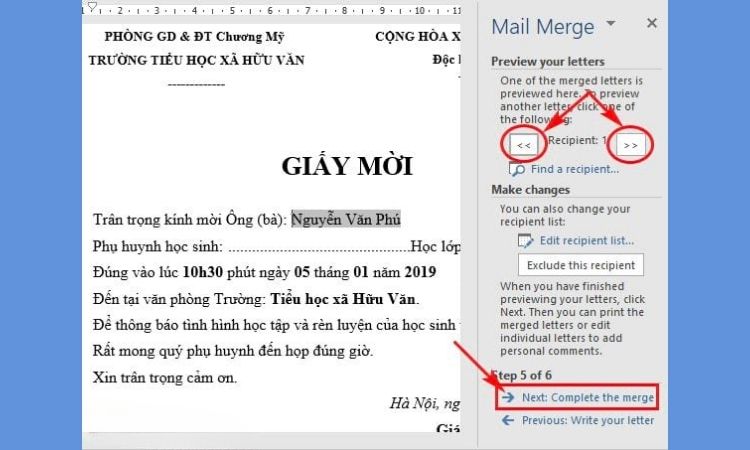 cách trộn thư trong word và excel 2010