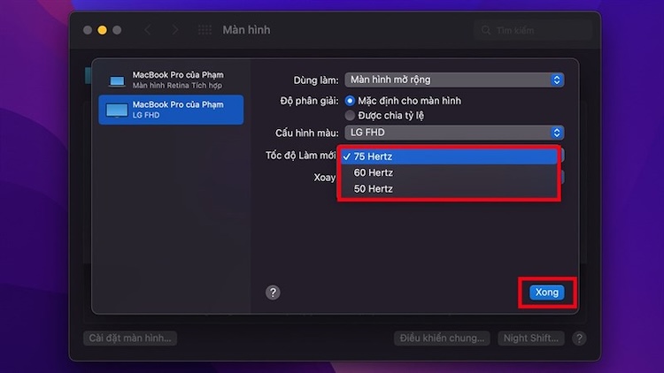 Thay đổi tần số quét trên Macbook Pro
