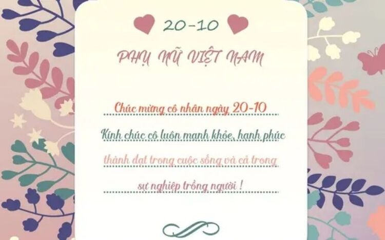 Mẫu thiệp 20/10 tặng cô giáo