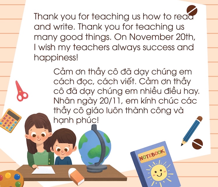 mẫu thư 20/11 dạng in ấn, làm thiệp
