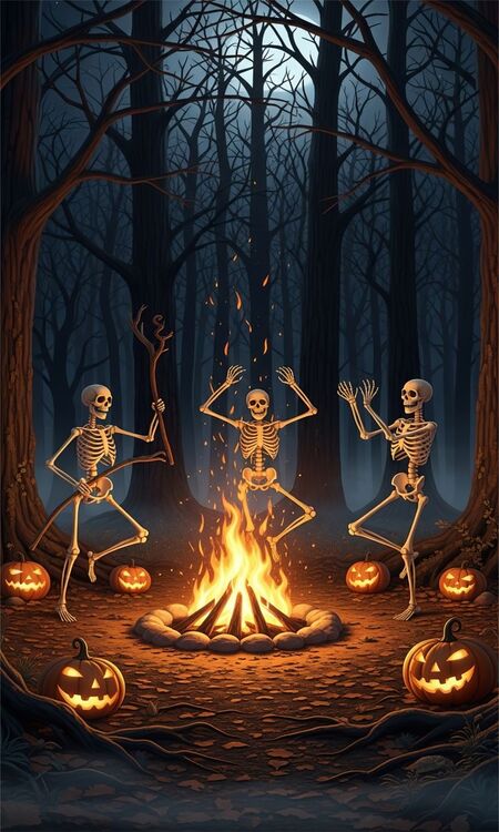 Poster Halloween bộ xương nhảy múa