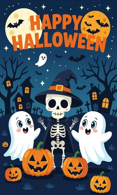 Poster Halloween bộ xương dễ thương, đáng yêu