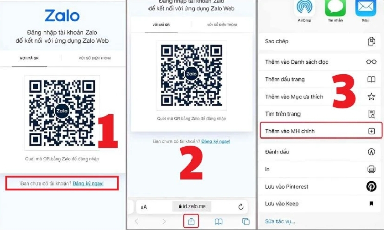 Thêm Zalo Web ra màn hình chính