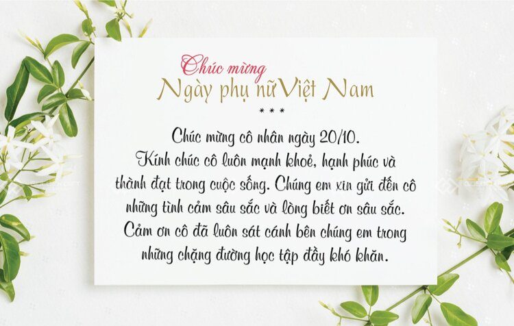 Thiệp chúc mừng 20/10 gửi tặng cô giáo