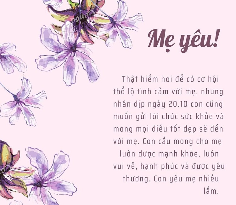 thư chúc mừng 20/10 cho mẹ