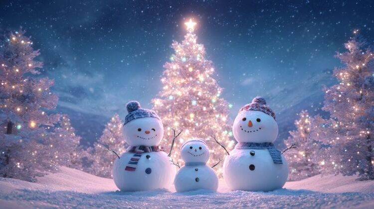 Background Giáng Sinh gia đình người tuyết dễ thương