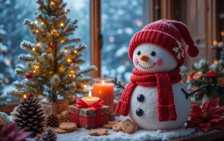 Background Giáng Sinh người tuyết dễ thương