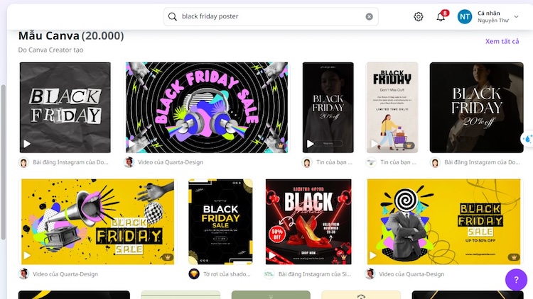 nhập từ khóa "Black Friday poster" trong thanh tìm kiếm