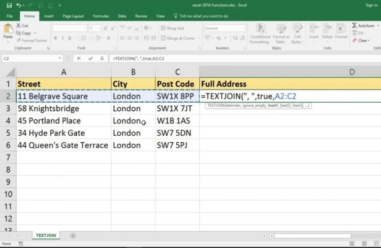 Cách xuống dòng trong Excel MacBook bằng hàm TEXTJOIN