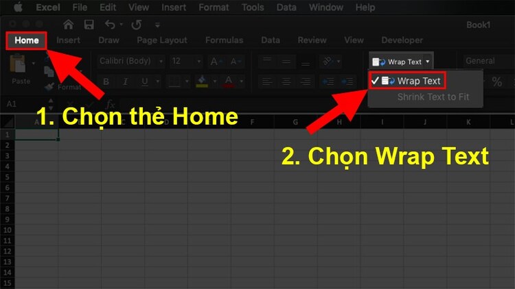 Bật Wrap Text trong thẻ Home