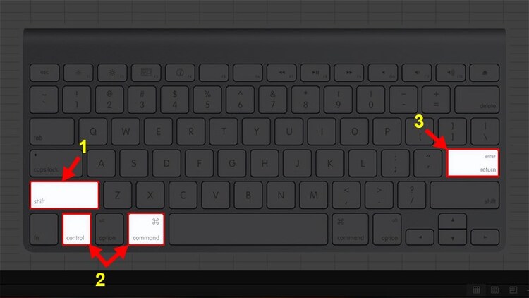 Nhấn Shift + Control + Command + Enter