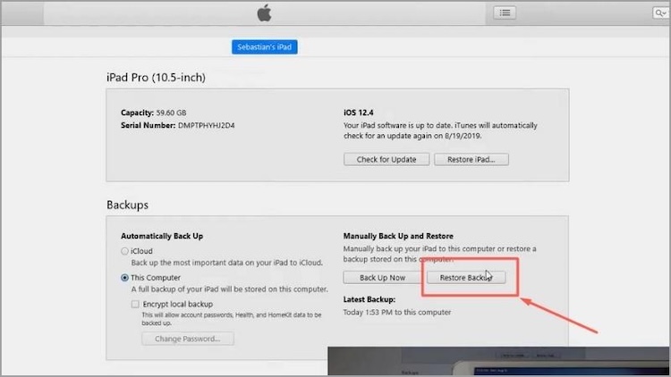 chọn Restore iPad để khôi phục hệ thống