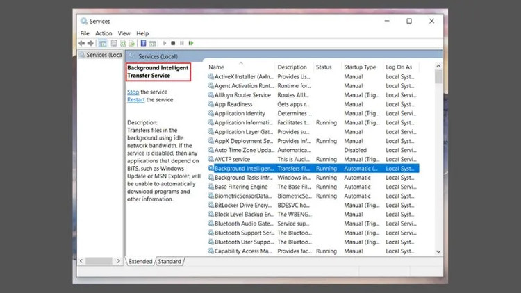 Chọn Background Intelligent Transfer Service