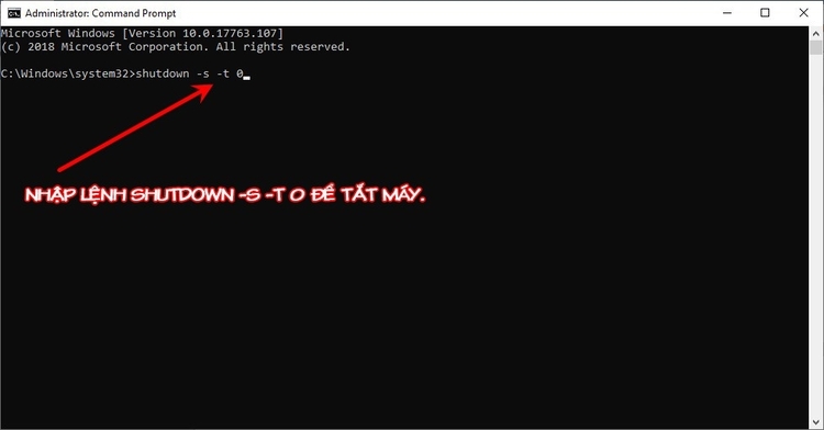 Nhập shutdown –s –t 0