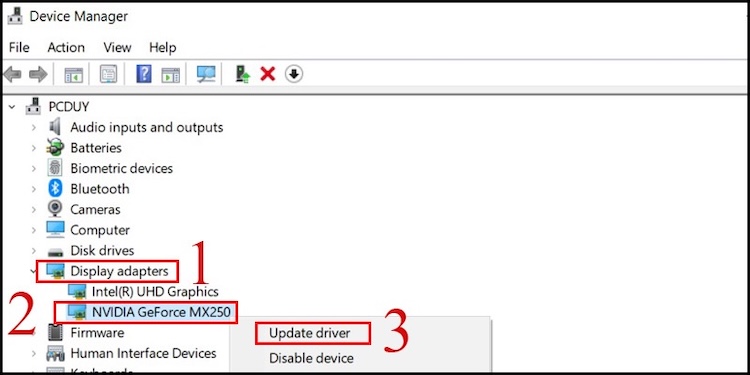 Cập nhật hoặc kiểm tra card màn hình