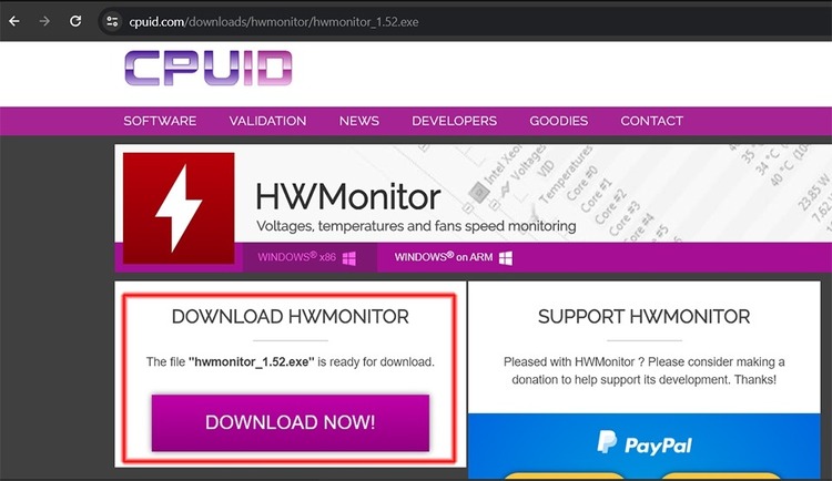 CPUID HWMonitor