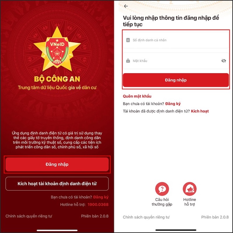 đăng nhập bằng tài khoản VNeID của bạn