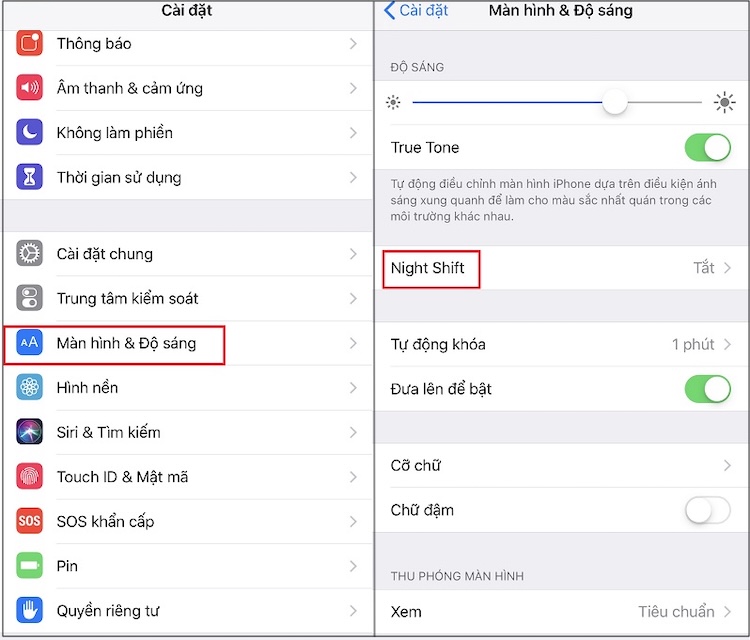Tắt chế độ Night Shift