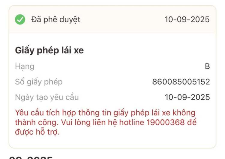 Chưa cập nhật thông tin GPLX mới
