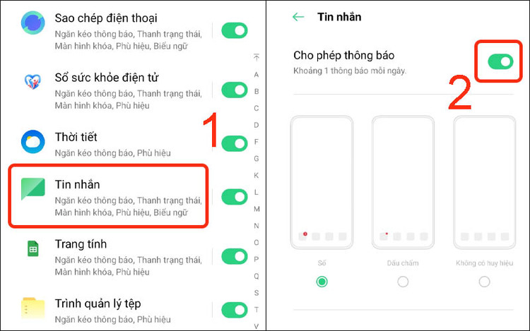 Bật Cho phép thông báo