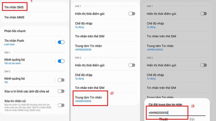 Kiểm tra và thay đổi Trung tâm tin nhắn (SMSC)