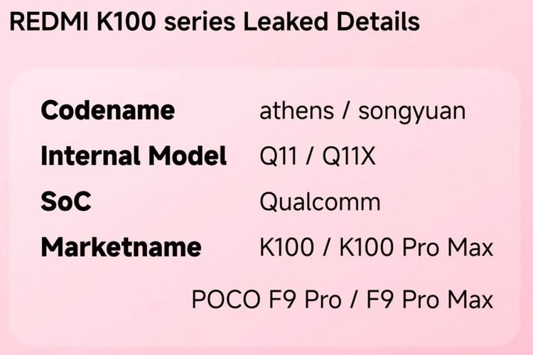 Thông tin Redmi K100 