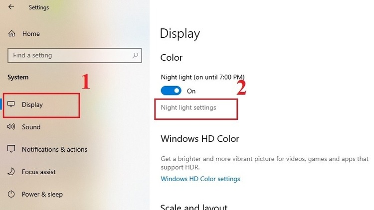 Điều chỉnh lại chế độ Night Light 