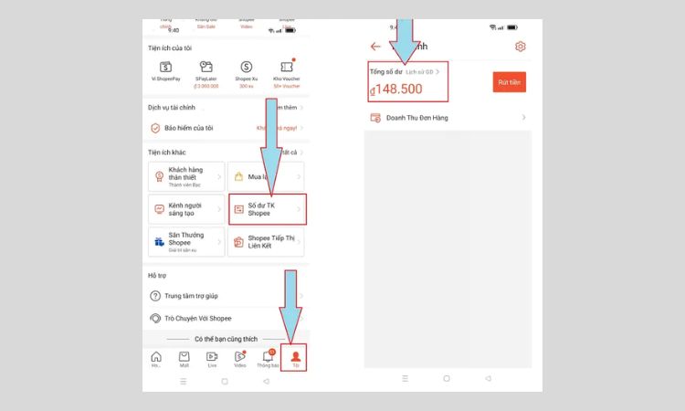 cách mua đồ bằng số dư tài khoản shopee