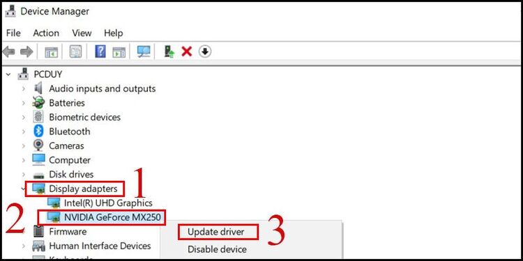 Cập nhật driver màn hình laptop