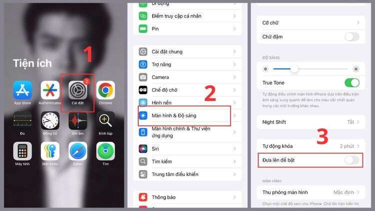 Tắt tính năng Đưa lên để bật khi màn hình iphone không tự tắt