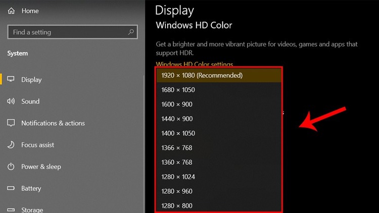 Cân chỉnh lại cấu hình màu sắc và độ phân giải