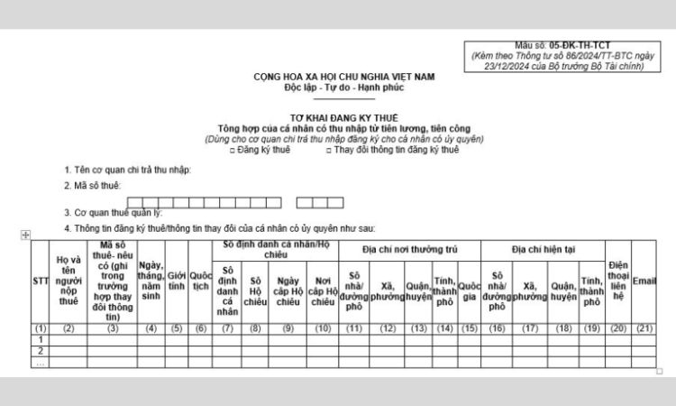 cách kê khai mã số thuế qua cơ quan chi trả thu nhập
