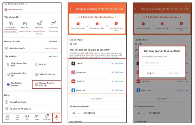 Các bước đăng ký và lấy link Affiliate Shopee