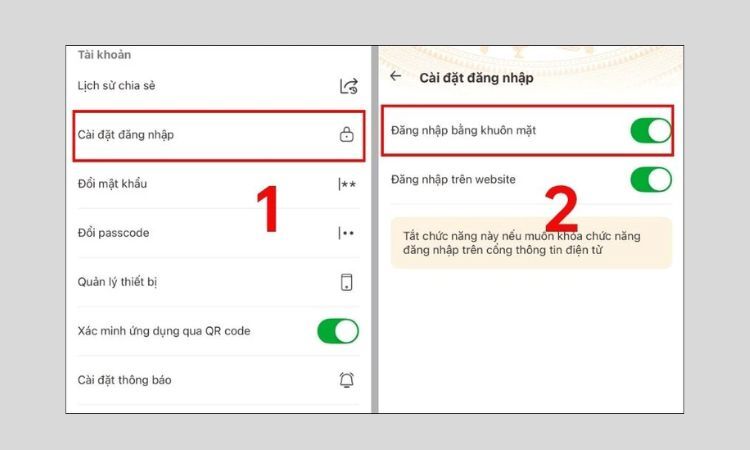 Thiết lập đăng nhập bằng sinh trắc học sim chính chủ