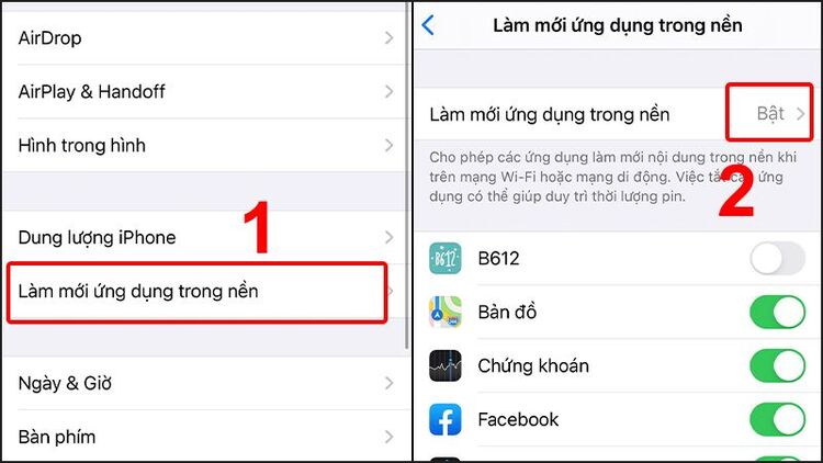 Tắt Làm mới ứng dụng trong nền khi iPhone 17 Pro Max để qua đêm bị tụt pin